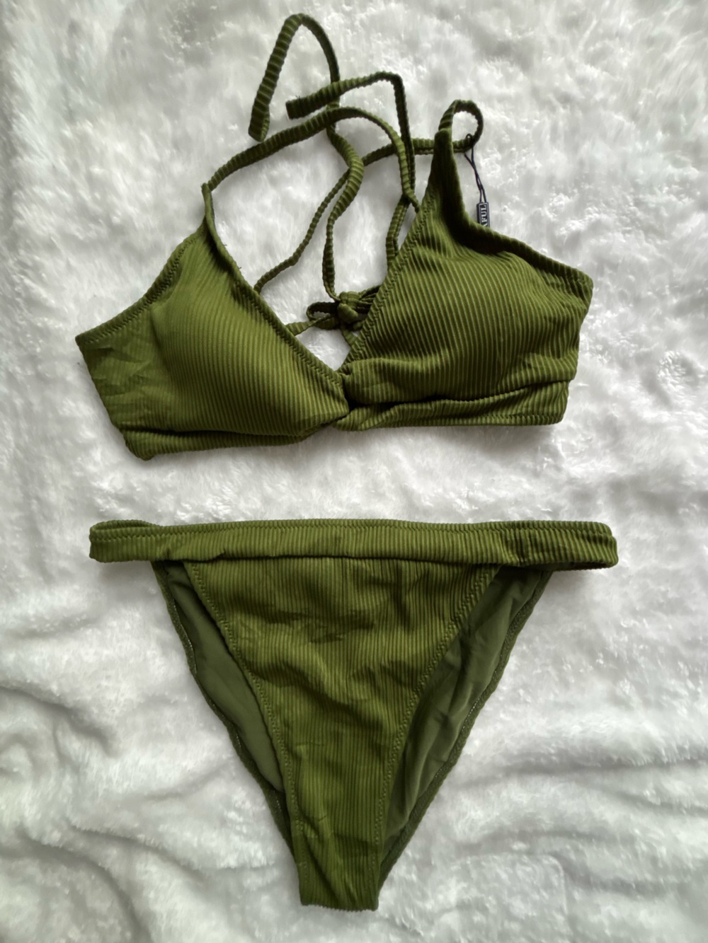 Zaful Size M Olive Green Ribbed Bikini Set